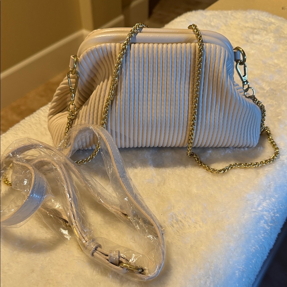 Anthropologie Cream Ribbed Crossbody Clutch with 2 straps